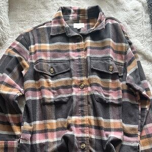 American Eagle Outfitters Plaid Shacket in Charcoal, Pink, Mustard